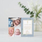 Baptism Greenery 3 Foto Dusty Blue Hartelijk dank Briefkaart (Staand voorkant)
