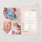Baptism Greenery Blush Pink 3 Foto Dank u Briefkaart (Voorkant)