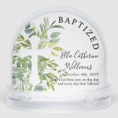 Baptism Greenery Floral Botanical Cross Custom Sneeuwbol (Achterkant)