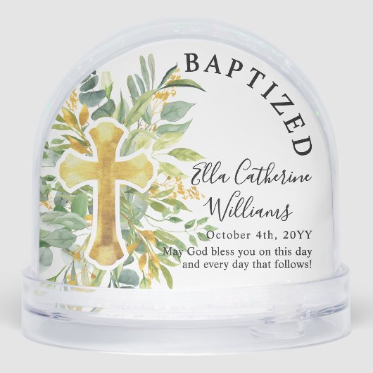 Baptism Greenery Floral Gold Cross Custom (Arrière)