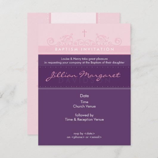 BAPTISM INVITATION :: élégant 2 (Devant / Derrière)
