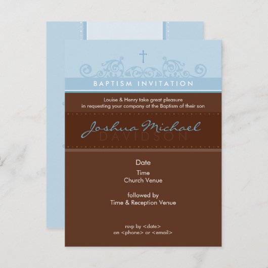 BAPTISM INVITATION :: élégant 3 (Devant / Derrière)