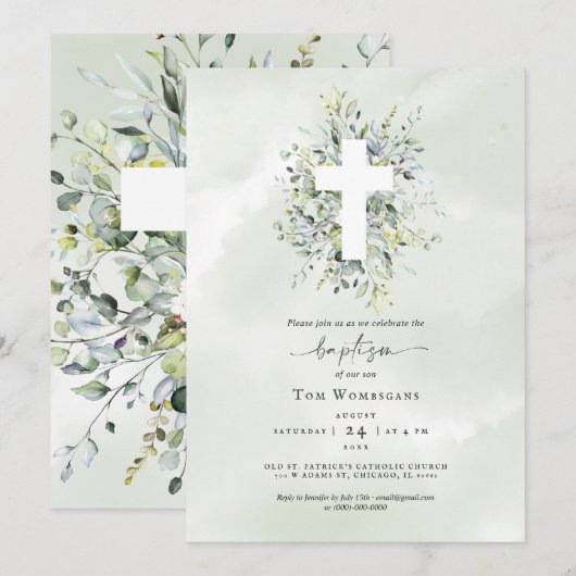 Baptism Invitation Greenery Kaart (Voorkant / Achterkant)