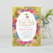 Baptism Invitation Mexican Fiesta Gold Kaart (Staand voorkant)