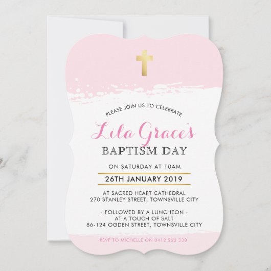 BAPTISM INVITATION mignon moderne brosse de croix  (Devant)