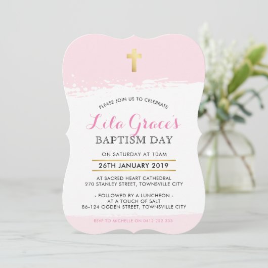 BAPTISM INVITATION mignon moderne brosse de croix  (Debout devant)