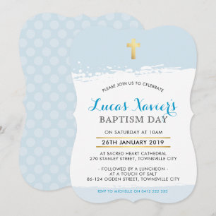 BAPTISM INVITATION mignon moderne brosse de croix