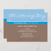 BAPTISM INVITATION moderne simple super mocha bleu (Devant / Derrière)