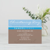 BAPTISM INVITATION moderne simple super mocha bleu (Debout devant)