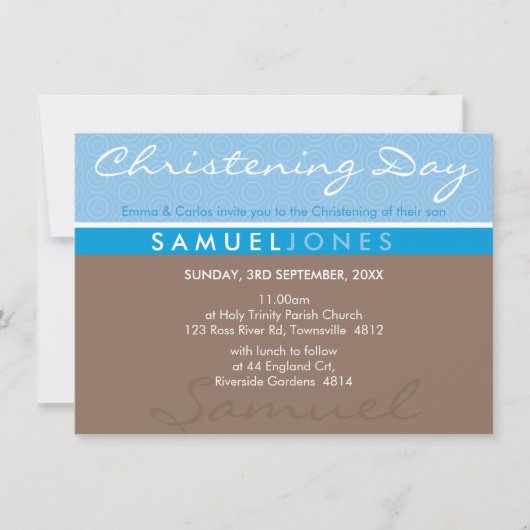 BAPTISM INVITATION moderne simple super mocha bleu (Devant)