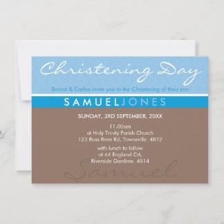 BAPTISM INVITATION moderne simple super mocha bleu
