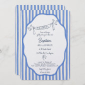 Baptism invitation with doves blue pinstripes (Devant / Derrière)