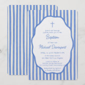 Baptism invitation with fancy blue pinstripes (Devant / Derrière)