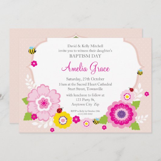 BAPTISM INVITATIONS :: thème jardin 3 (Devant / Derrière)