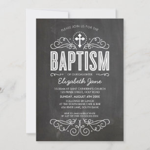 BAPTISM INVITE elegante bloeiende krijtbord grijs Kaart