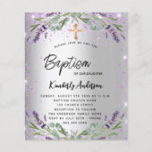 Baptism lavender Silver violet budget uitnodiging (Voorkant)