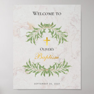 Baptism Marble Foliage Faux Gold Foil Welkomstteke Poster