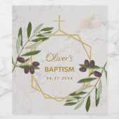 Baptism Marble Olive Branch Botanical Geometric Wi Wijn Etiket (Enkel label)