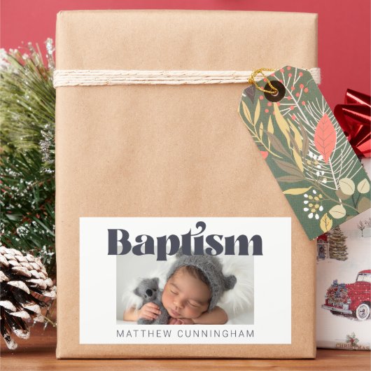 Baptism Modern Bold Simple Photo Hartelijk dank Rechthoekige Sticker (Feestdagen)