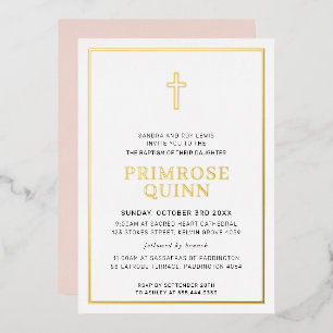 BAPTISM modern elegant kruis roze goud Folie Uitnodiging