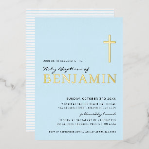 BAPTISM modern elegant kruis-stijlvol jongetje bla Folie Uitnodiging