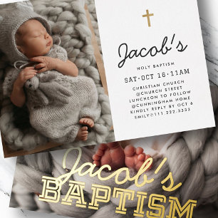 Baptism Modern Minimalist Preppy Photos Folie Uitnodiging