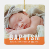 Baptism Moderne Eenvoudige aangepaste Baby foto Keramisch Ornament (Achterkant)