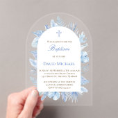 Baptism pastel blue foliage acrylic invitation (In situ (ordinateur de poche))