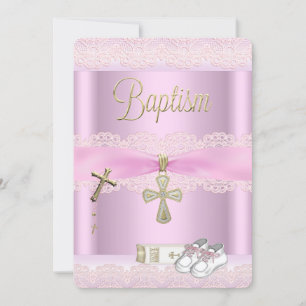 Baptism Pink Cross Girl Lace Christening 2a Kaart
