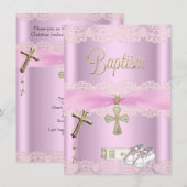 Baptism Pink Cross Girl Lace Christening Kaart (Voorkant / Achterkant)