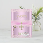 Baptism Pink Cross Girl Lace Christening Kaart (Staand voorkant)