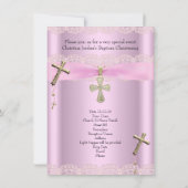 Baptism Pink Cross Girl Lace Christening Kaart (Achterkant)