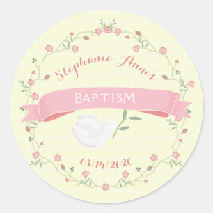Baptism Pink Floral Wreator Ronde Sticker