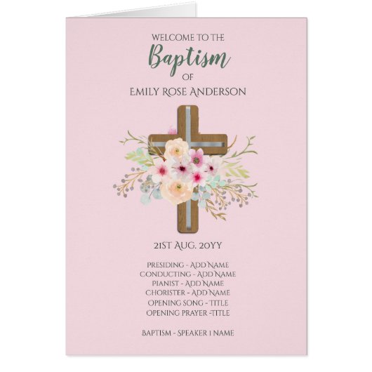 BAPTISM-programma voor 4 pagina's - Floral Cross P (Voorkant)