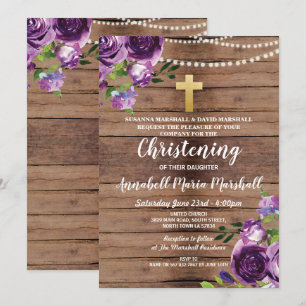 Baptism Purple Flowers Lights Christening Wood Kaart