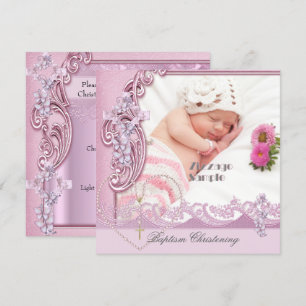  Baptism Roze meisje Foto Butterfly Lace Kaart