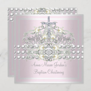 Baptism Roze Tiara Silver White Pearl Diamond Kaart