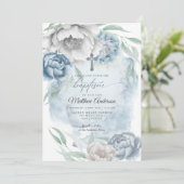 BAPTISM Rustic Dusty Blue Alabaster Flowers Kaart (Staand voorkant)