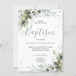 Baptism Rustic Greenery Leafy Foliage Kaart