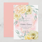 BAPTISM Rustic Ivory Coral Yellow Floral Kaart (Voorkant / Achterkant)