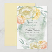 BAPTISM Rustic Ivory Lemon Yellow Floral Kaart (Voorkant / Achterkant)