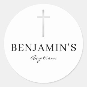 BAPTISM SEAL modern slim zilver grijs kruis wit Ronde Sticker