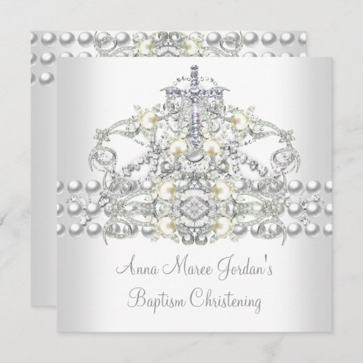Baptism Tiara Silver White Pearl Diamond Kaart (Voorkant / Achterkant)