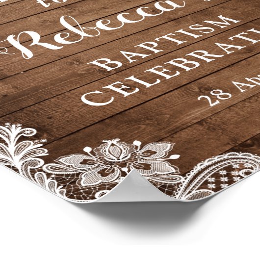 Baptism Welkomstteken Rustic Floral String Lights Poster (Hoek)