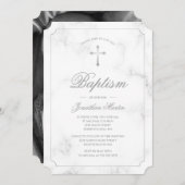Baptism White Marble Silver Cross Script Boy Foto Kaart (Voorkant / Achterkant)
