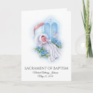 Baptismal Baby Blue Flowers Invitation Card