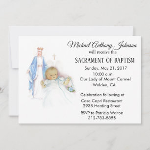 Baptismal Baby Boy  Maagd Maria Uitnodiging