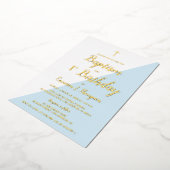 Baptisme 1e verjaardag Uitnodiging Blauw Goud Krui (Gedraaid)