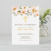 Baptisme & 1St Birthday Elegant Waterverf Florals Folie Uitnodiging (Staand Voorkant)