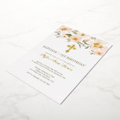 Baptisme & 1St Birthday Elegant Waterverf Florals Folie Uitnodiging (Gedraaid)